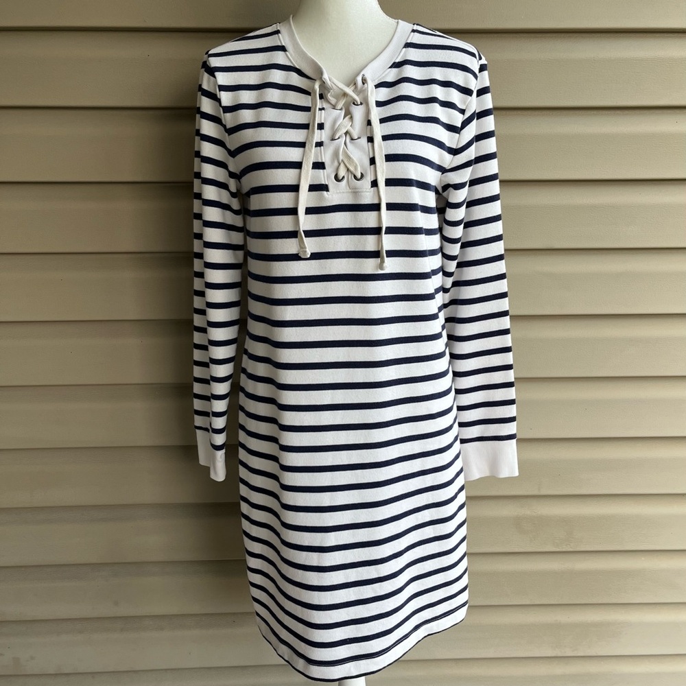 •Old Navy• French Terry Lace-Up Striped Dress - Size Medium